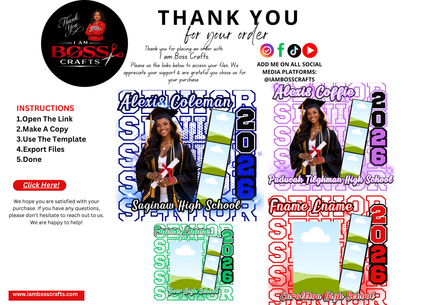 2026 Senior Canva Template – SENIOR Stacked Design in 4 Colors | Editable Instant Download