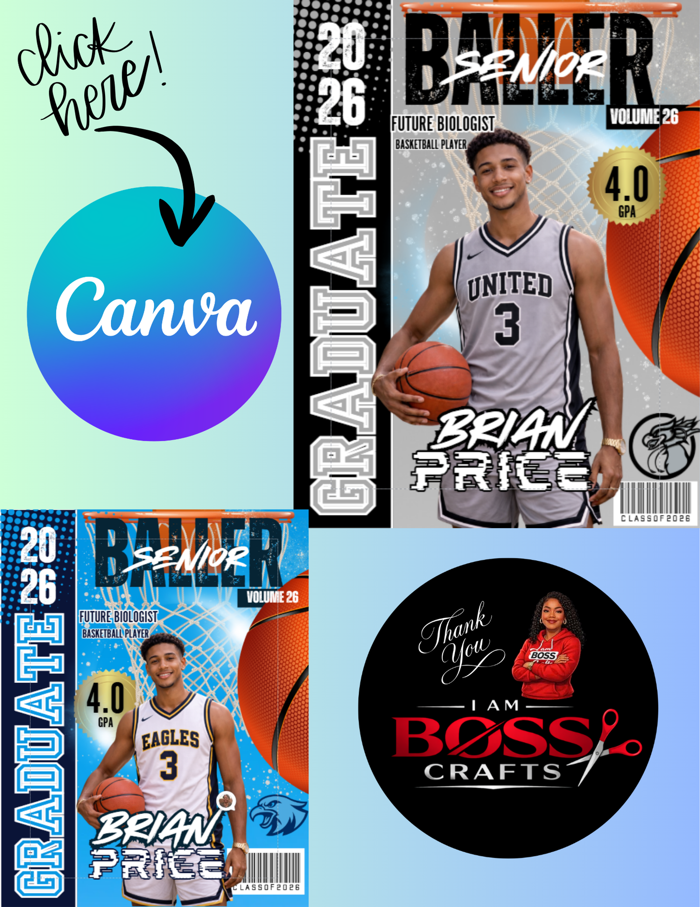 Class of 2026 Graduation Magazine Template – Senior Baller Canva Template | 2 Editable Designs