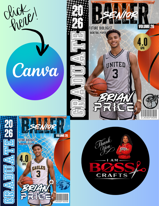 Class of 2026 Graduation Magazine Template – Senior Baller Canva Template | 2 Editable Designs