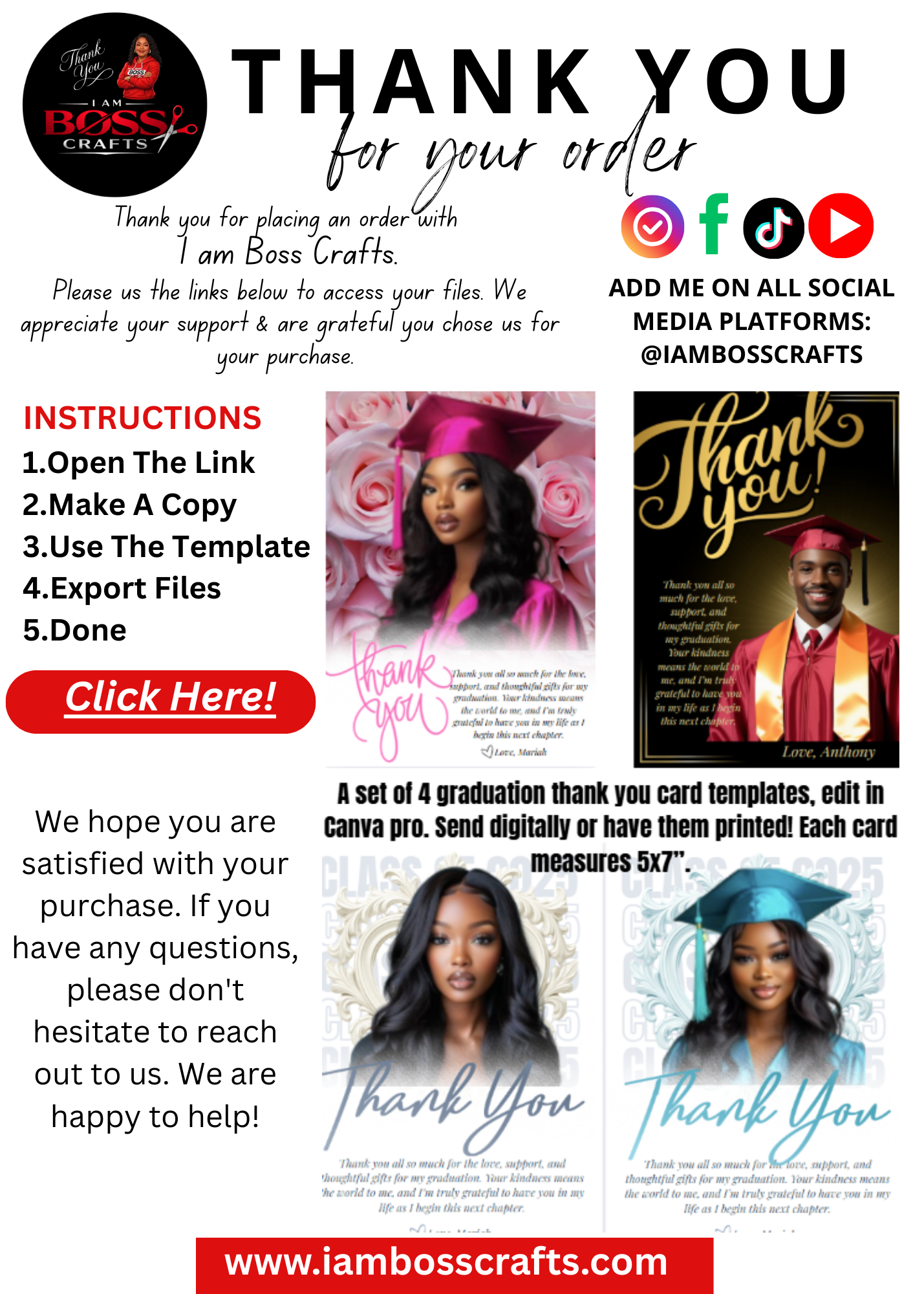 Graduation Thank You Card Canva Template – Editable Printable | Instant Download