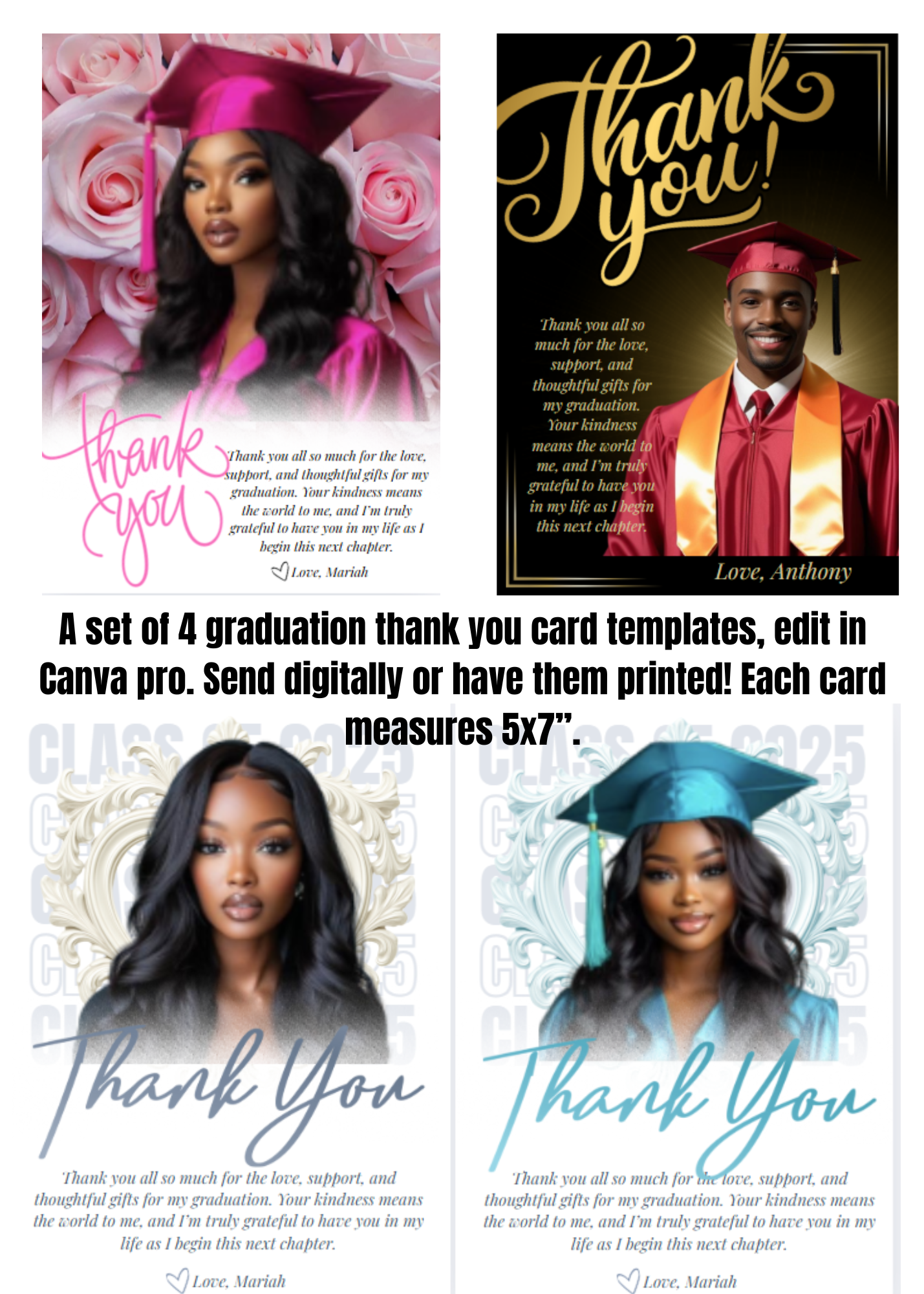 Graduation Thank You Card Canva Template – Editable Printable | Instant Download