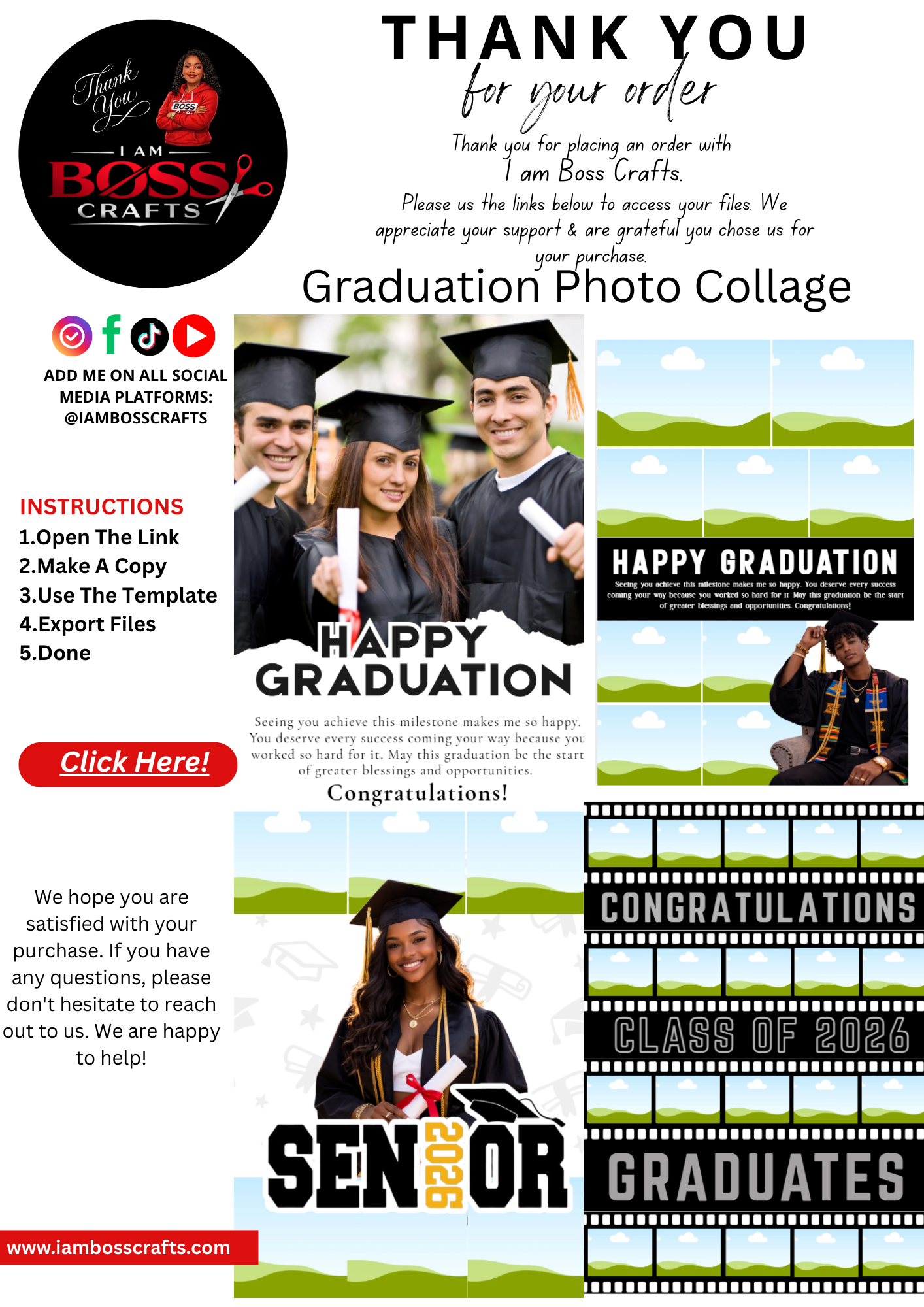Graduation Photo Collage Canva Templates (4 Designs) – Editable Memory Board | Instant Download