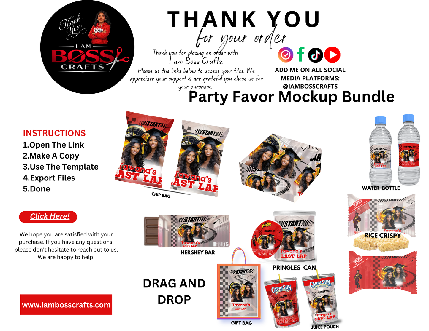 2026 Graduation Last Lap Party Favor Template Bundle, Editable Canva Grad Chip Bag Water Bottle Label Candy Wrapper Set