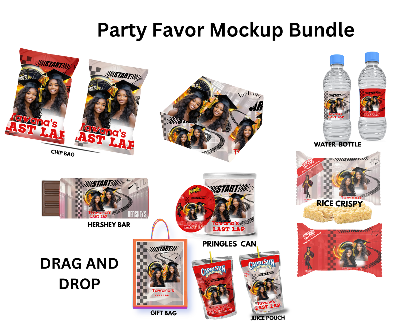 2026 Graduation Last Lap Party Favor Template Bundle, Editable Canva Grad Chip Bag Water Bottle Label Candy Wrapper Set