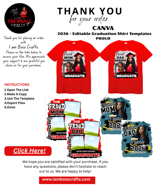 Graduation Shirt Canva Template Bundle 2026, Proud Mom Dad Senior Shirt Design, Editable Grad Family PNG Template, 3 Designs